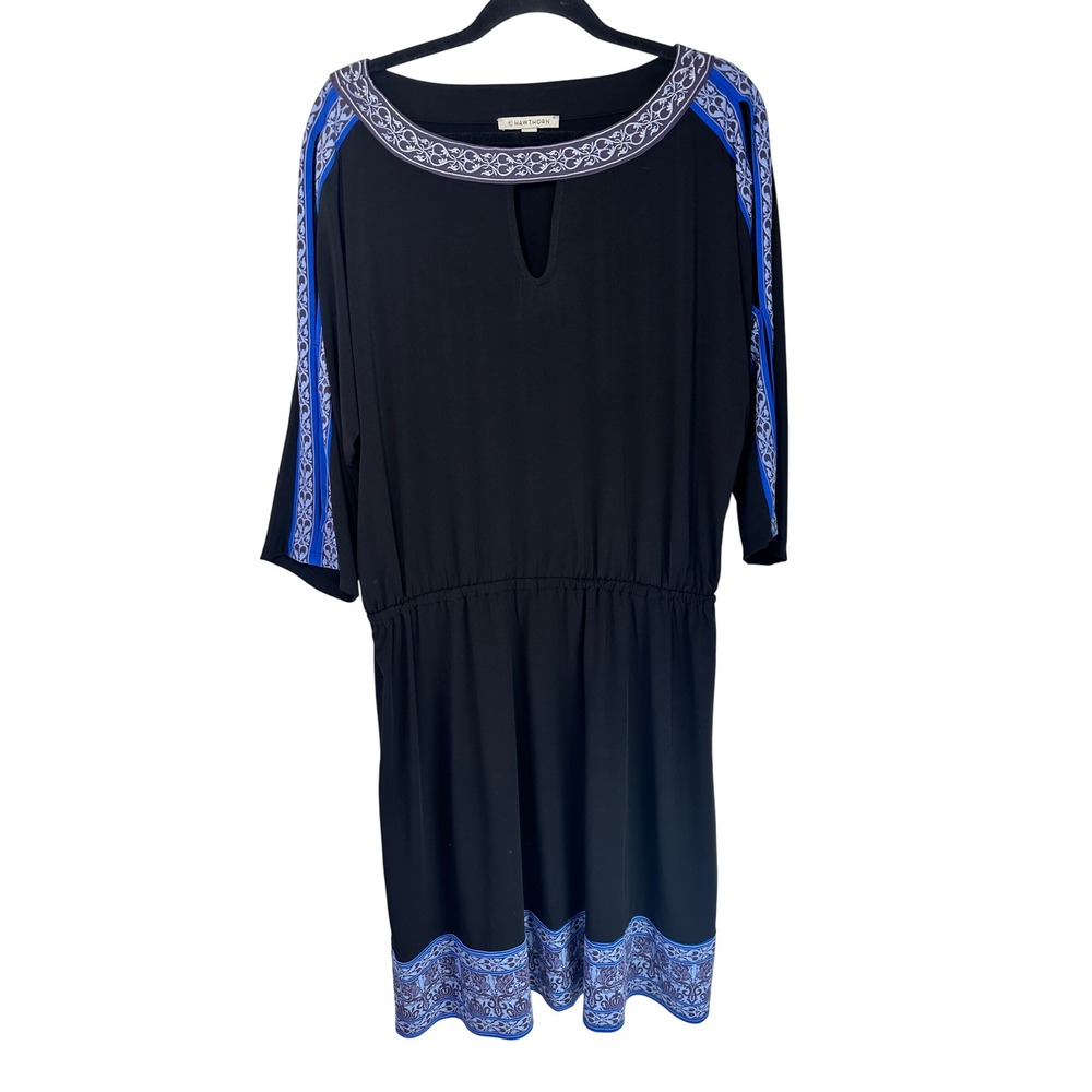 41 Hawthorn Black Blue Print Detail Keyhole Neckline Dress Plus Size 2X Winter